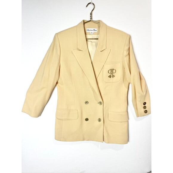 Christian Dior Wool 30 Montaigne Bar Jacket Blazer Neutral Pale Yellow USA Sz 12